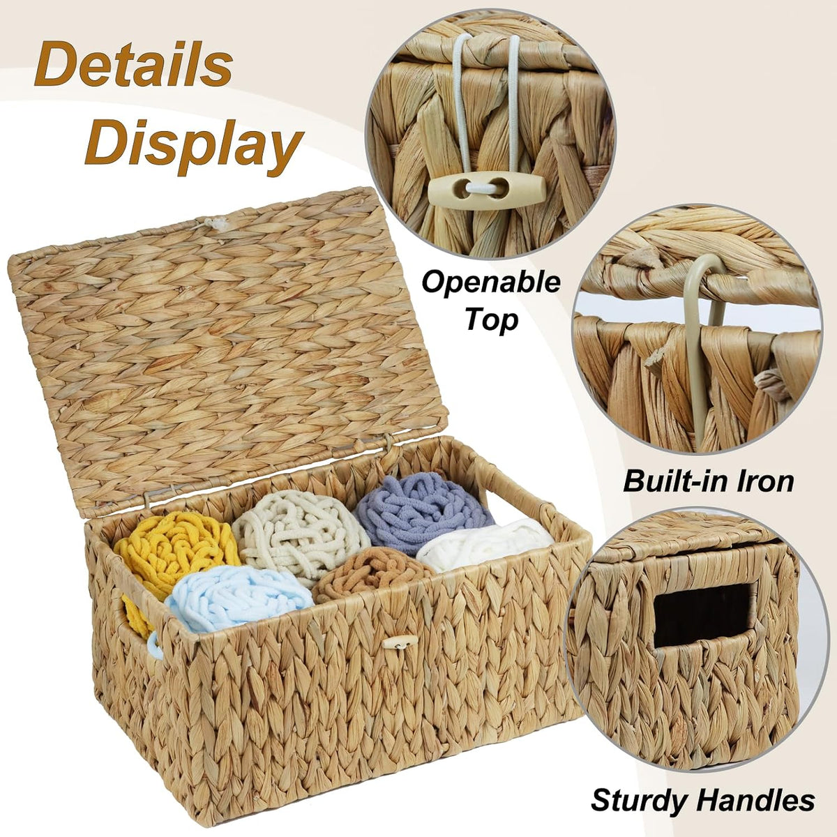 ORDELITE Water Hyacinth Wicker Storage Basket with Lid, Large