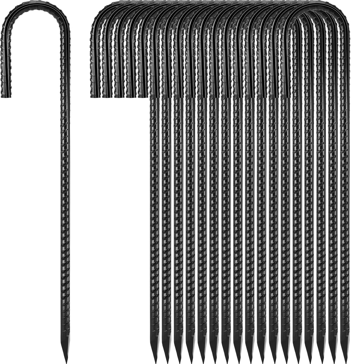 Homwin 16 inches Rebar Stakes 24-Pack Straight Metal Stakes Heavy Duty 5/16" Diameter Ground Stake for Tent, Fence, Landscaping, Concrete Forming, Outdoor Decoration and Plant Support