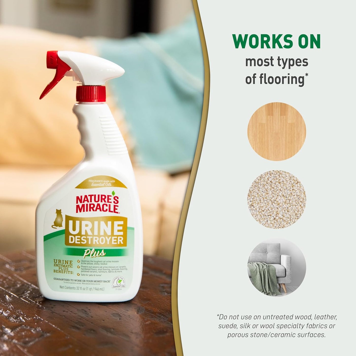 Nature’s Miracle Urine Destroyer Plus for Cats, Enzymatic Formula, Ready-to-Use, 32 oz