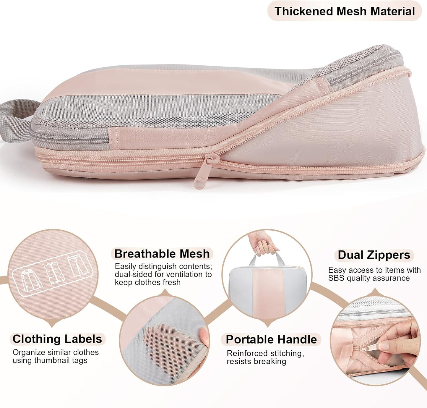 6 Set Compression Packing Cubes for Travel Essentials,Compressible Expandable Packing Cubes for Suitcase,OlarHike Luggage Garment Bags for Travel,Handy Helper for Organizing Clothes(Beige)