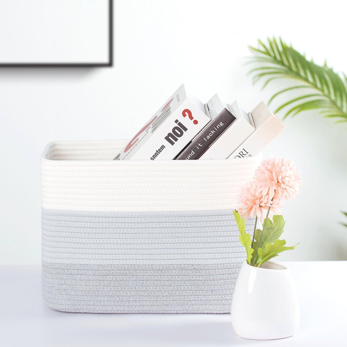 MINTWOOD Design 3-Pack Storage Baskets for Shelves, Playroom and Classroom, Book Basket, Decorative Storage Cube Bins, Woven Closet Organizers, Pantry and Shoe Organizer, 3-Tone Grey