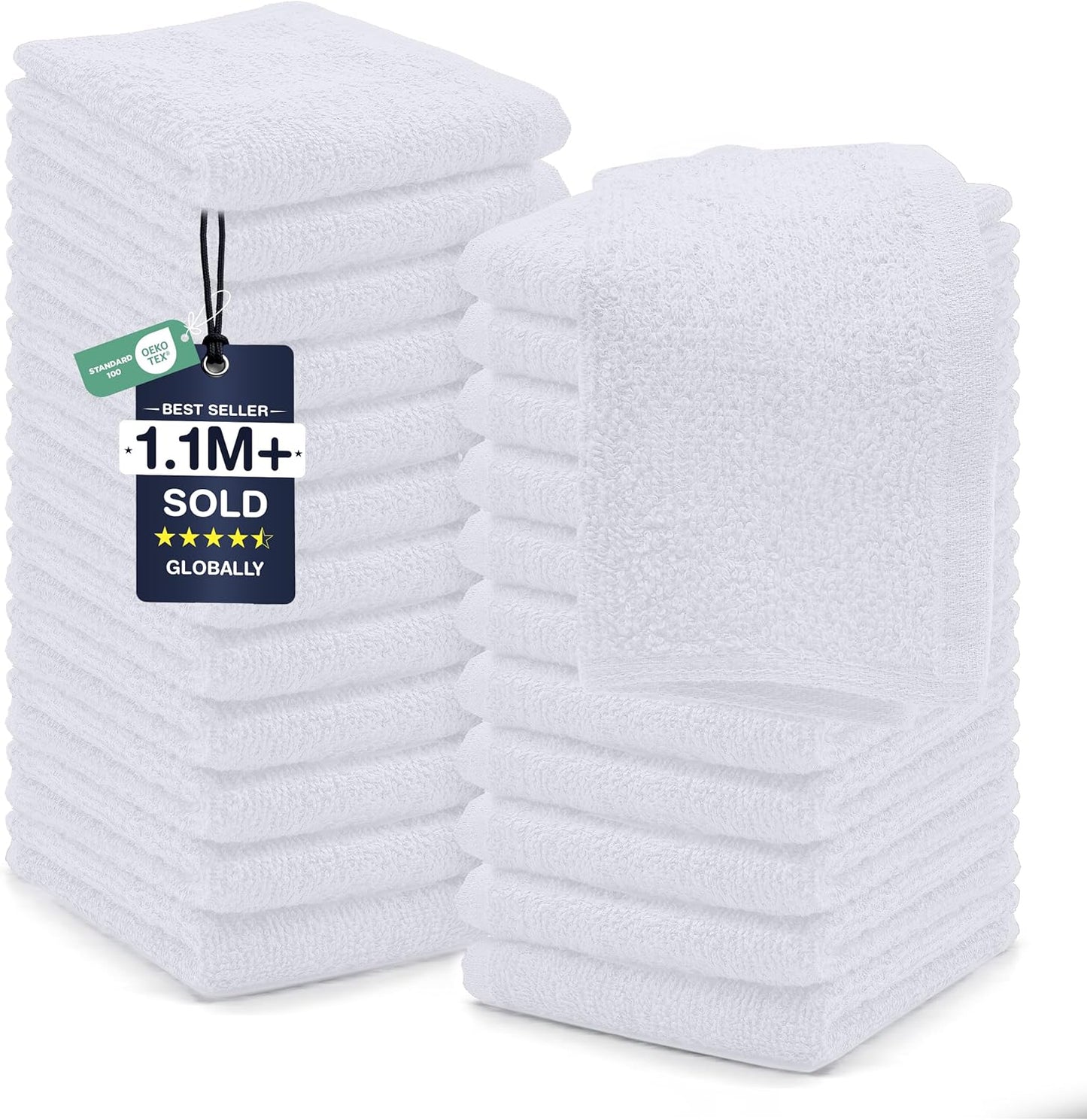 DAN RIVER 24 Pack Wash Cloths for Showering [12x12] - 100% Cotton Washcloths Premium Quality Flannel Face Cloths for Bathroom, Highly Absorbent and Soft Feel Wash Clothes, White