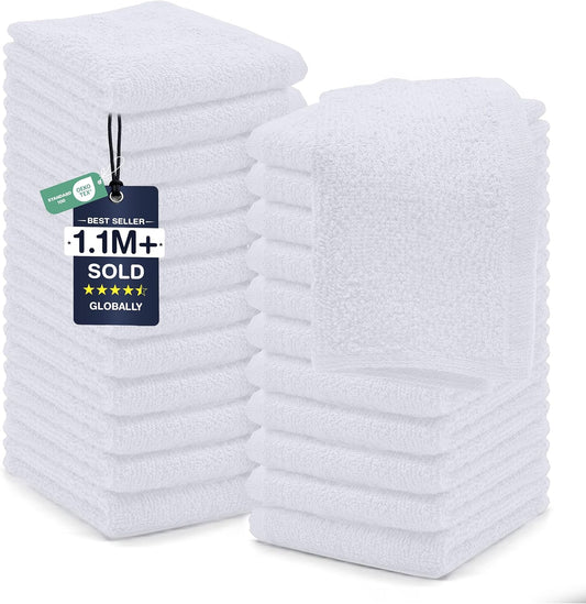 DAN RIVER 24 Pack Wash Cloths for Showering [12x12] - 100% Cotton Washcloths Premium Quality Flannel Face Cloths for Bathroom, Highly Absorbent and Soft Feel Wash Clothes, White