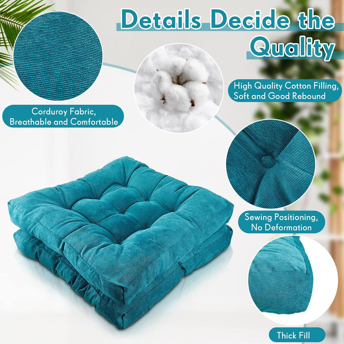 Jerify Blue 4 Pcs Large Floor Pillow Cushion,Square 22 x 22