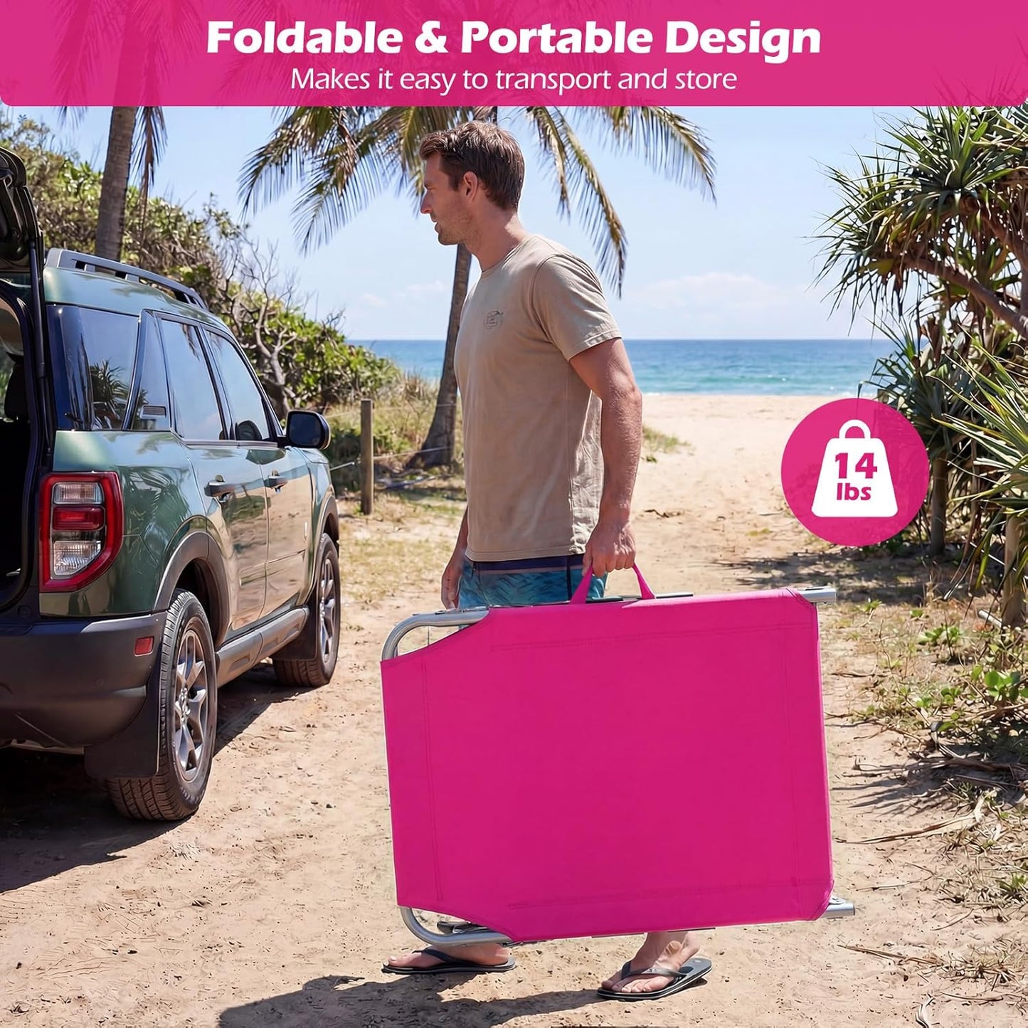 COSTWAY Tanning Chair with Face Hole, Folding Beach Lounge Chair with 4-Position Adjustable Backrest, Pillow & Side Pocket, Foldable Chaise Lounge Chair Outdoor for Sunbathing, Camping (1, Pink)