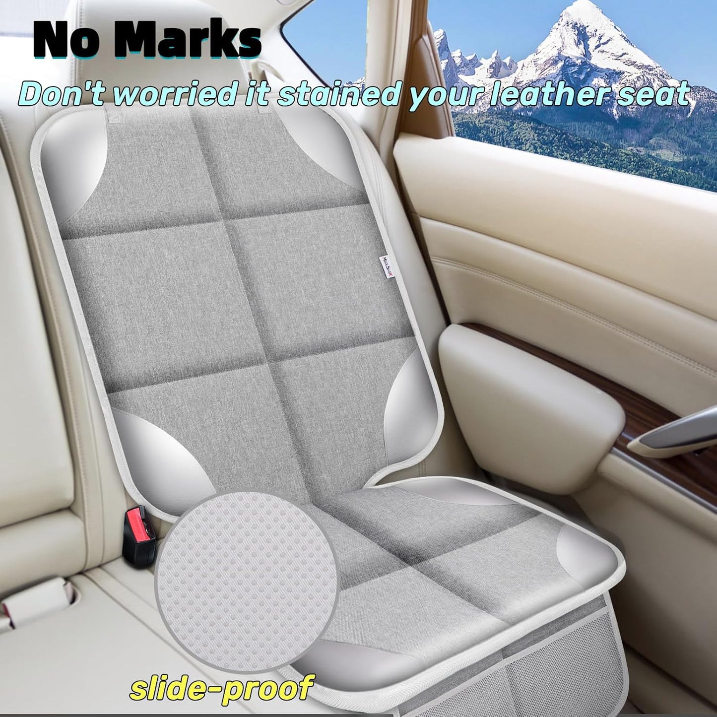 Meolsaek Car Seat Protector for Child Car Seat, Durable 600D Fabric Waterproof Car Seat Cover with Thick Pad Non-Slip Backing，No Imprints (Silver Gray-1 pc)