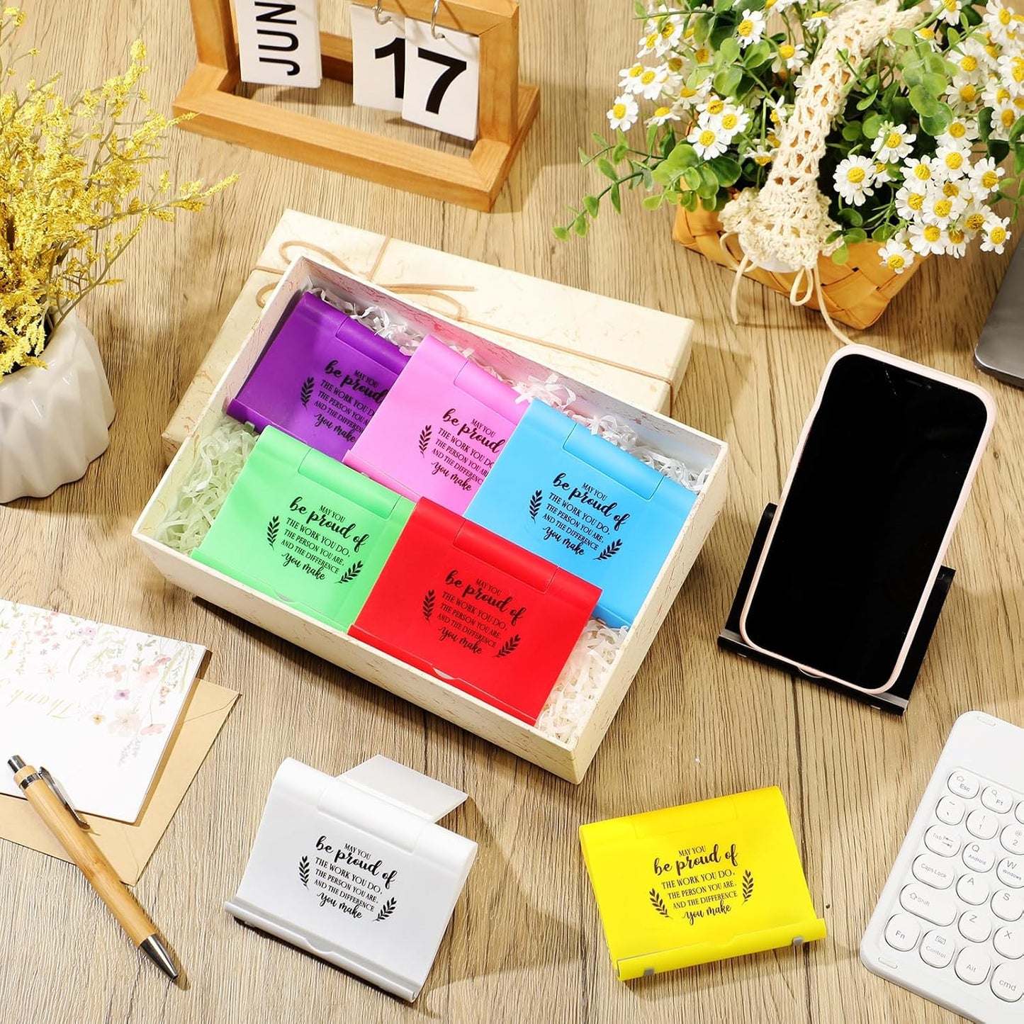 Qunclay 24 Pcs Employee Appreciation Gift Bulk Desktop Cell Phone Stand Holder for Desk Motivational Tablet Stand Thank You Gift for Team Office Coworkers Staff Nurse Week Teachers (Multicolor)