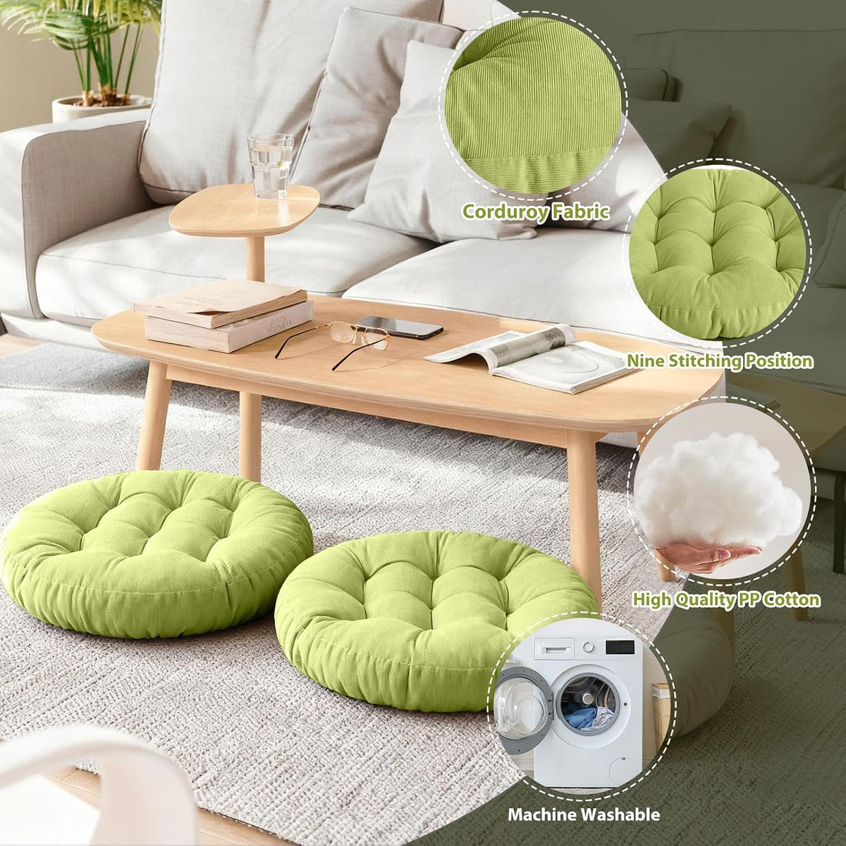 Tiita 22 Inch Floor Cushion - Round Outdoor Chair Cushion Pad with Corduroy