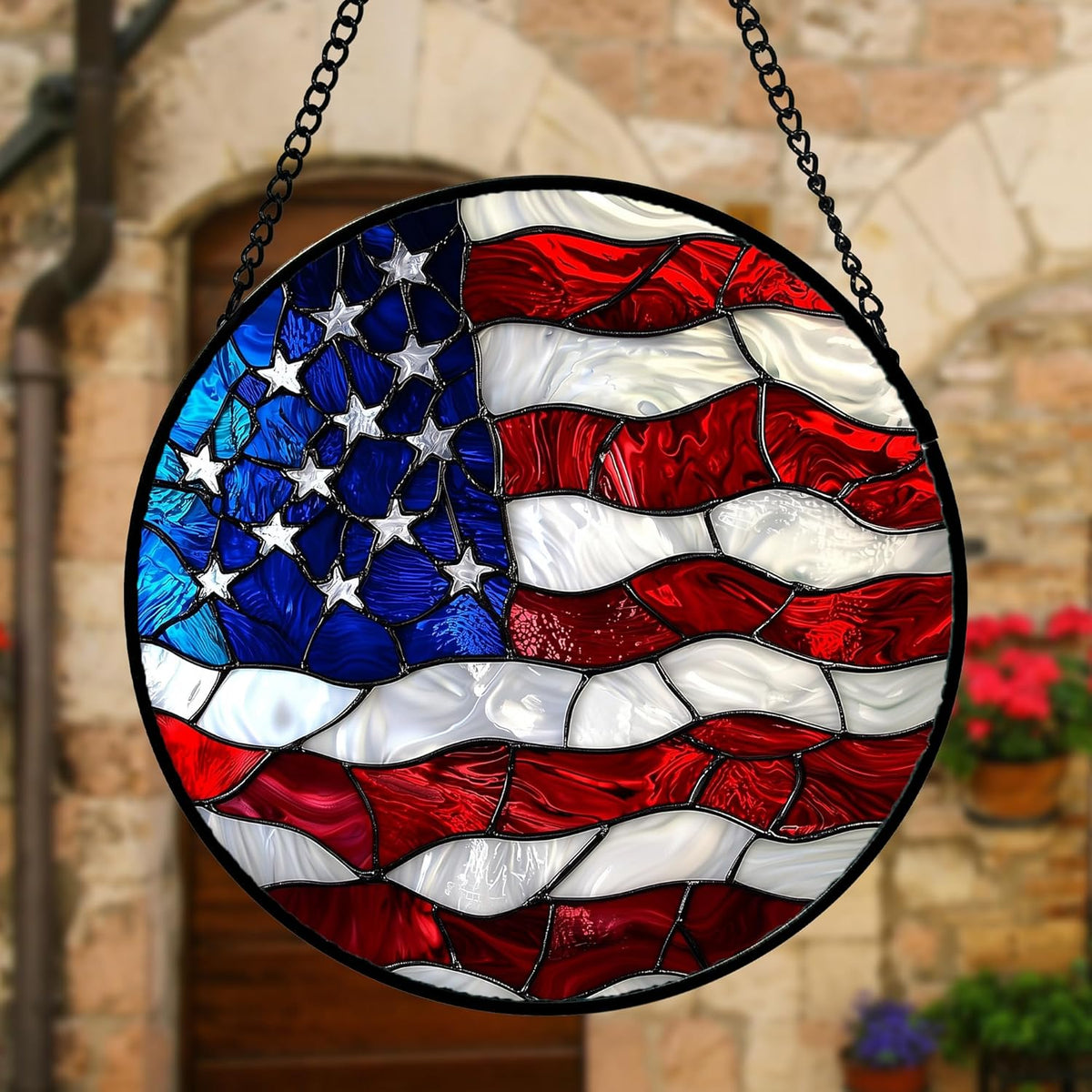 US National Flag Pattern Stained Glass Window Hanging Suncatcher Gifts 6.3"