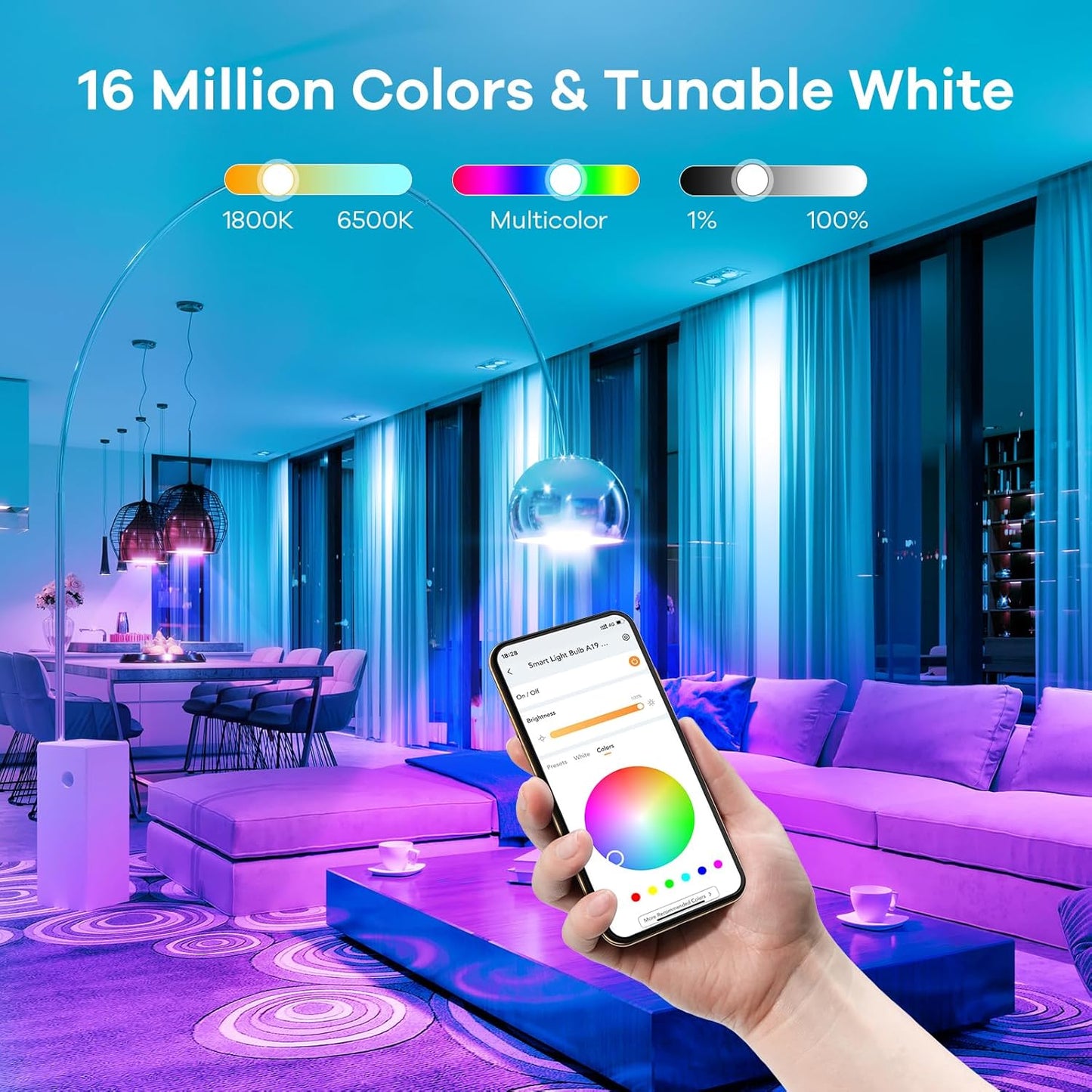 Linkind Smart Light Bulbs, Smart Bulb that Work with Alexa, Google Home, AiDot, LED Light Bulbs Color Changing RGBTW, 104 Preset Scene, Music Sync, Dotis, A19 E26 2.4G WiFi Bluetooth 60W 800LM, 4Pack