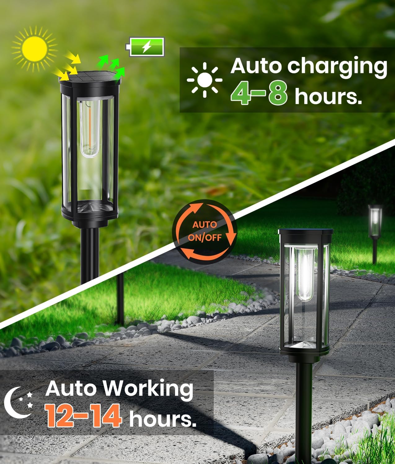 NEWMESSI 8 Pack Solar Pathway Lights Outdoor,Super Brightness IP65 Waterproof Auto On/Off Solar Path Lights, Garden Solar Powered Landscape Lighting for Outside Yard Garden Driveway Walkway Decor