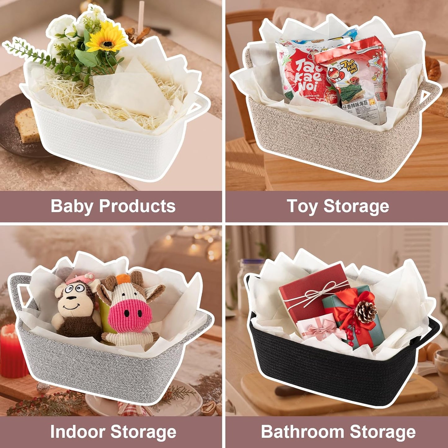 OIASKET Gift Basket Empty with Handle, Small Woven Baskets for Gifts Empty | 13.6"x10"x5.9", Baby Shower Toy Storage Baskets, Dog Toy Storage for Organizing, with Gift Bag Ribbon Tissue Paper