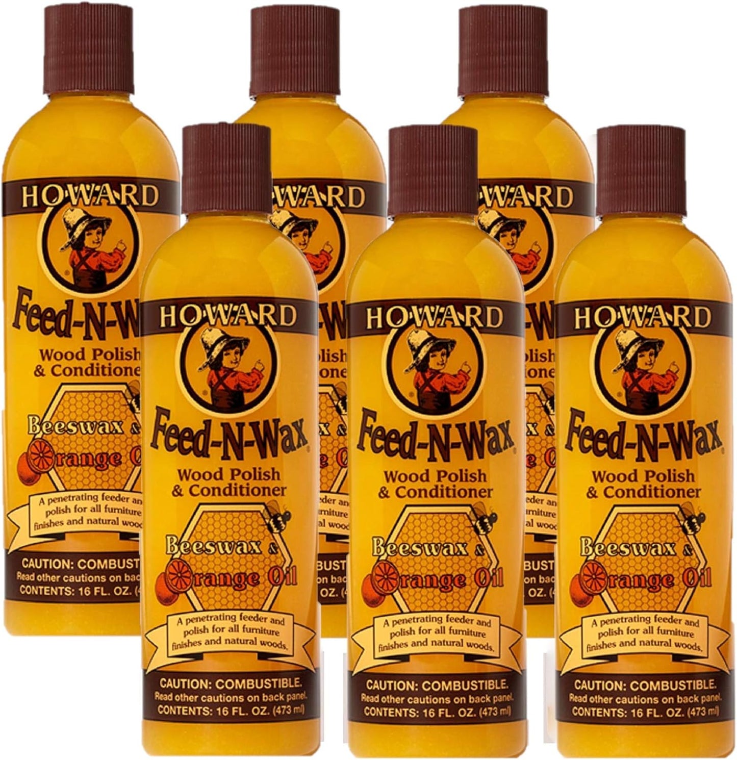 Howard Products Beeswax Wood Polish & Conditioner, Feed-N-Wax, Beeswax Furniture Polish For Wood, 16 Oz, Orange