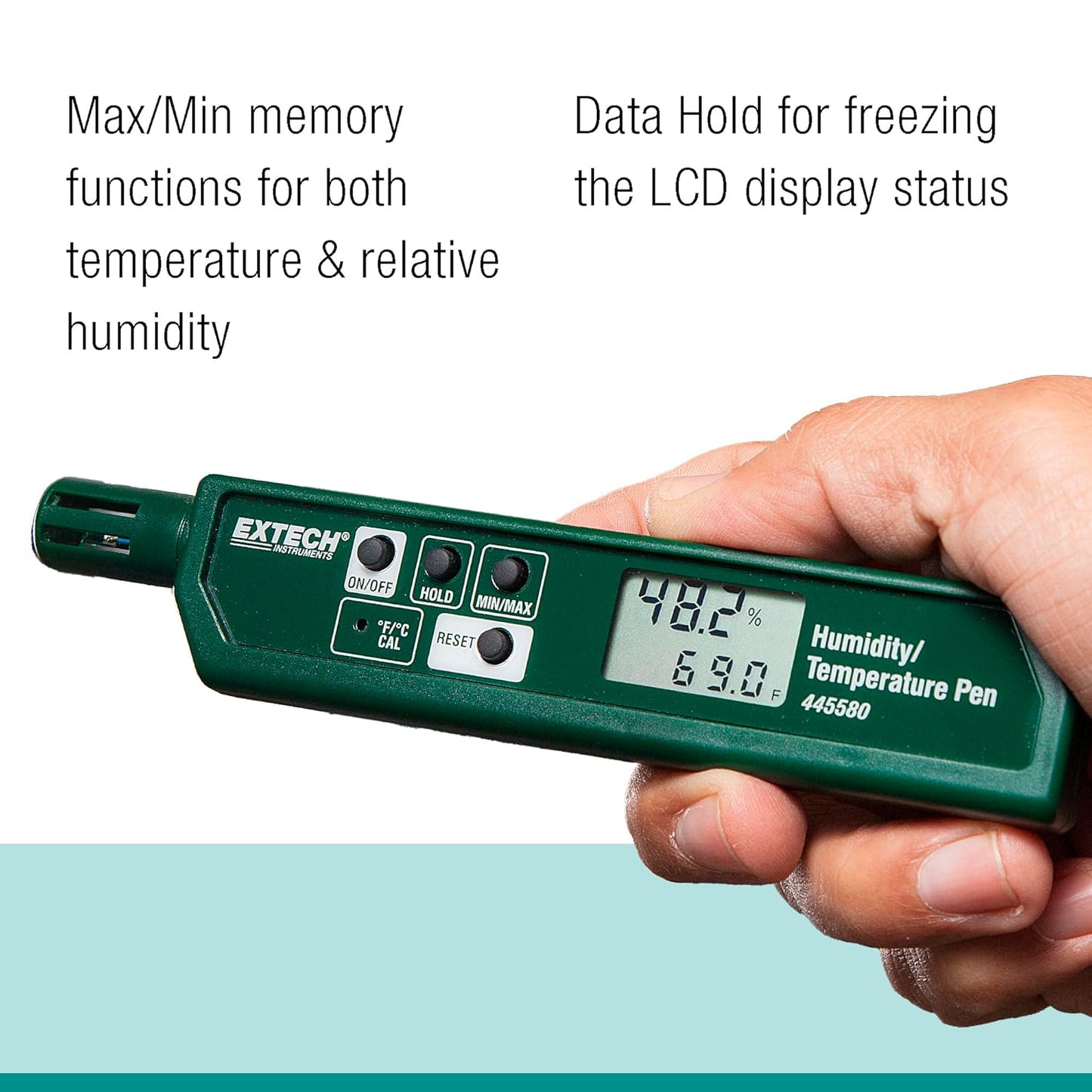 Extech 445580 Humidity and Temperature Pen with Fast Response Sensor, Min/Max Memory, Dual LCD, Pocket-Sized Hygrometer for HVAC, Labs, Storage Rooms, Indoor Air Monitoring