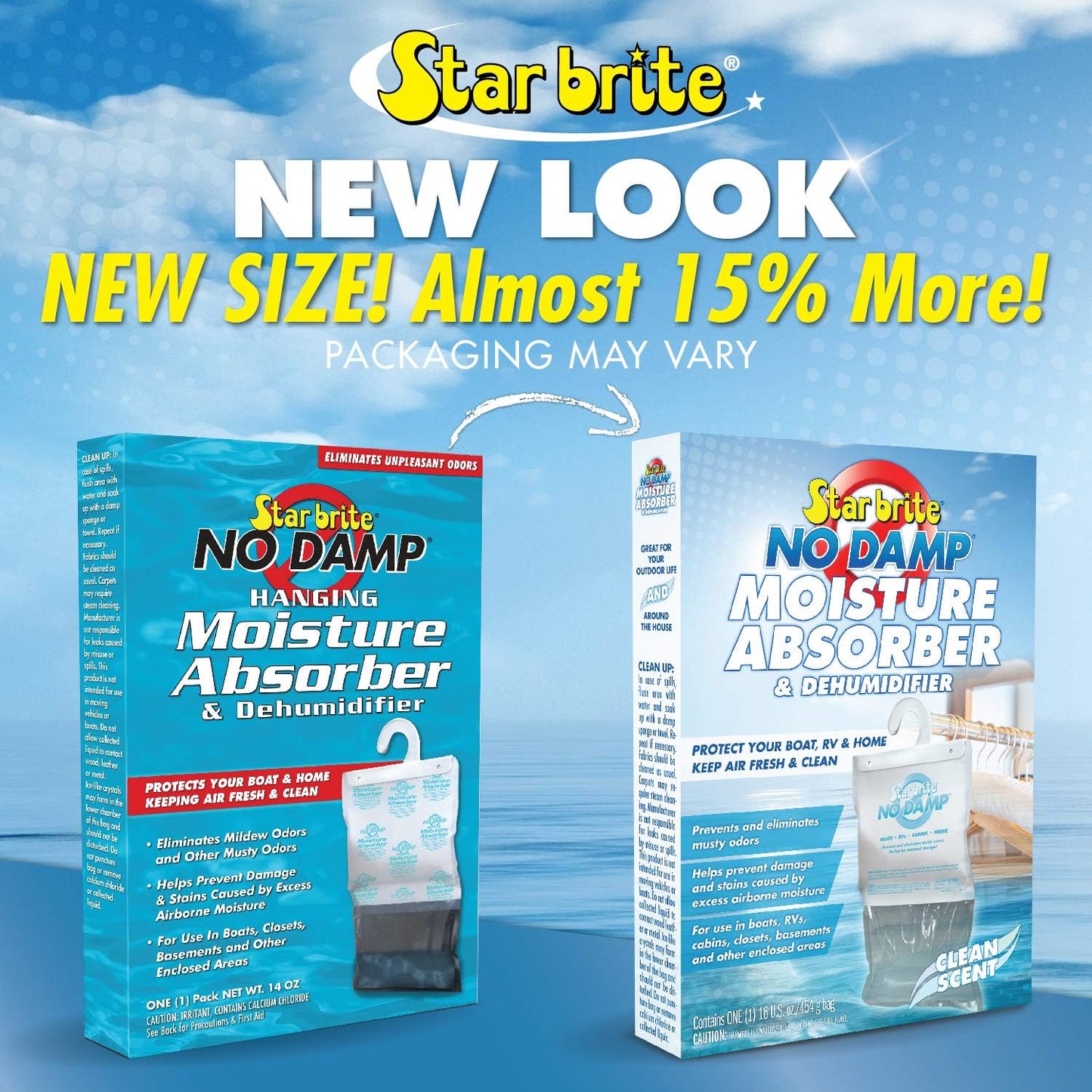 STAR BRITE No Damp Moisture Absorber & Dehumidifier Hanging Bag - Simple, Portable, Humidity Control for Boats, RVs, Seasonal Homes & More - Prevent Odor & Moisture Damage - 16 OZ (085470)
