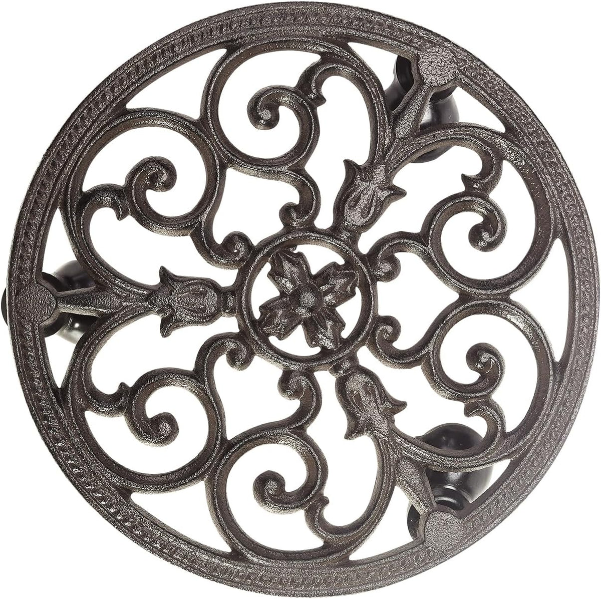 Sungmor Heavy Duty Cast Iron Plant Caddy,11" Round Potted Plant Stand Flower Pot Rack on 3 Solid Wheels,Indoor Outdoor Planter Holder Trolley Casters Rolling Tray