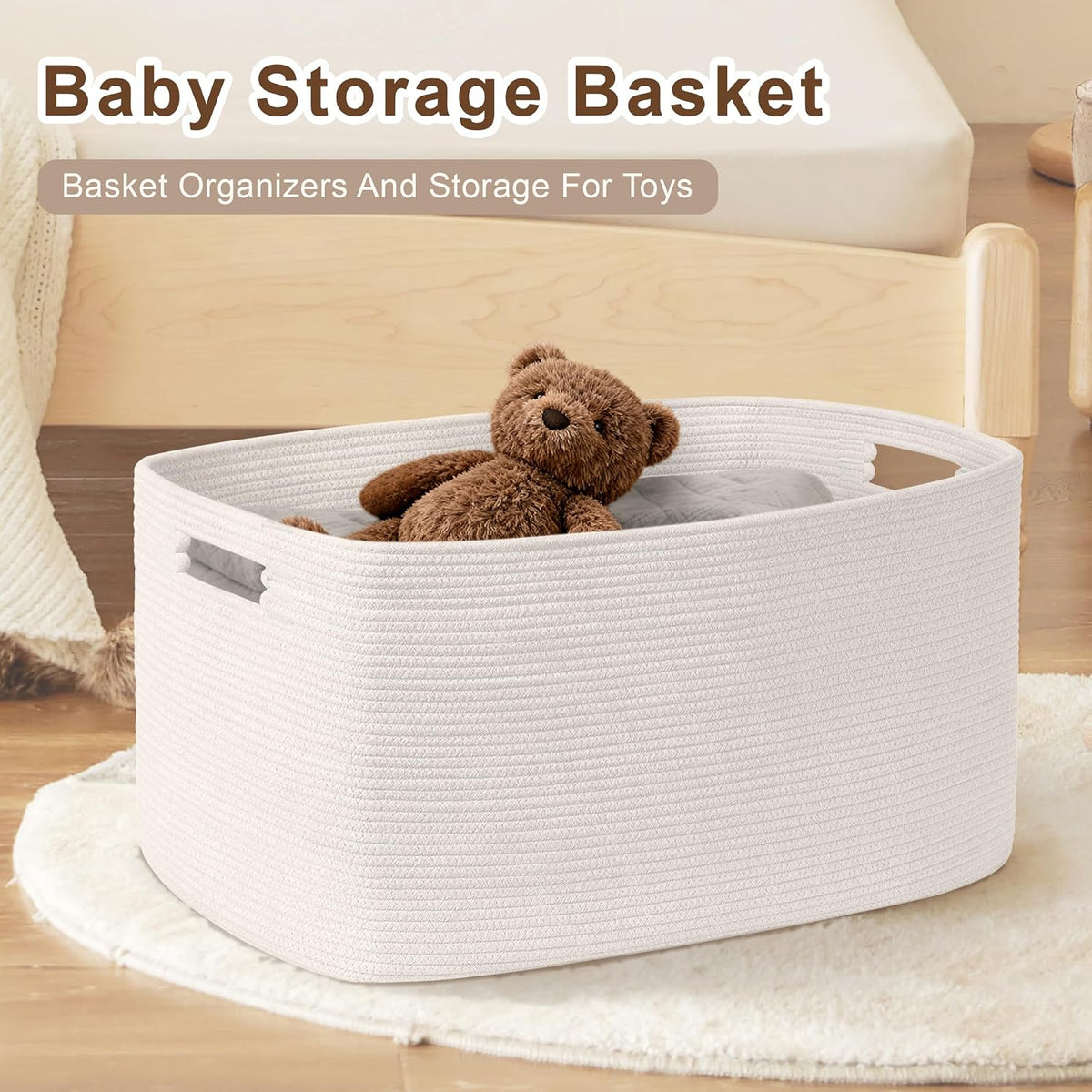 86L Large Woven Laundry Basket Hamper with Handles, White