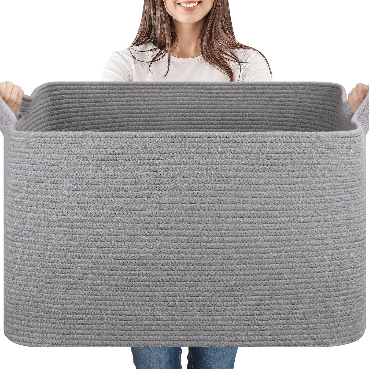 65L Large Woven Blanket Basket for Living Room, 19.7"x15.7"x11.8" | Nursery Laundry Hamper with Handle for Organizing Blankets, Pillows, Toy Storage With Handle, Large Baskets for Organizing