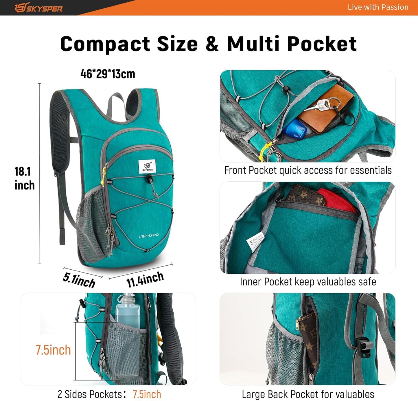 SKYSPER 15L/20L Foldable Hiking Backpack Lightweight Packable Travel Daypack with Chest Strap Small Folding Pack for Walking