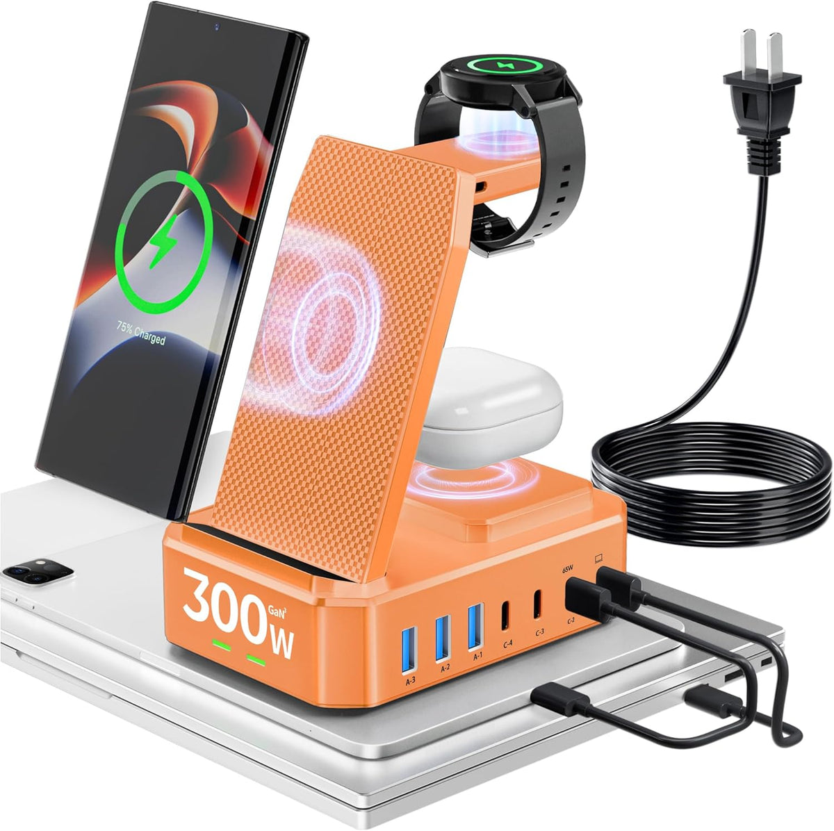 Wireless Charger for Samsung,300W 10 in 1 Wireless Charging Station, 65W USB C Fast Charging Stand for Samsung S25 Ultra/S24/S23/S22/Note 20,Galaxy Watch Ultra7/6/5,Galaxy Buds(Not for Apple Watch)