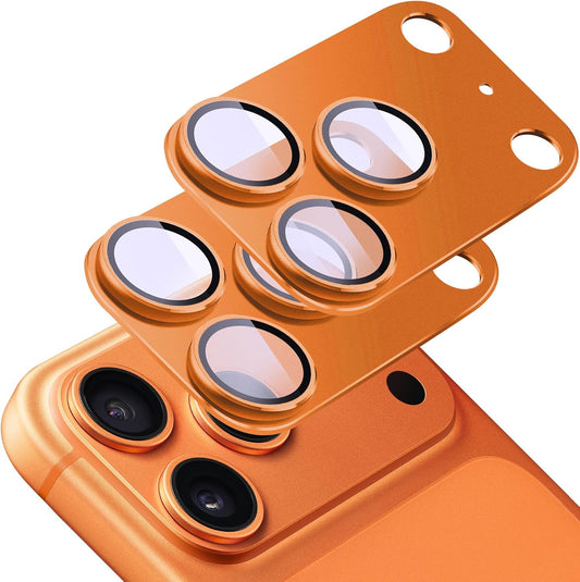2 Pack Camera Lens Protector for iPhone 17 Pro,[Not Easy to Breakn ] AR Tempered Glass Strong Adsorption Metal Camera Cover Screen-Orange
