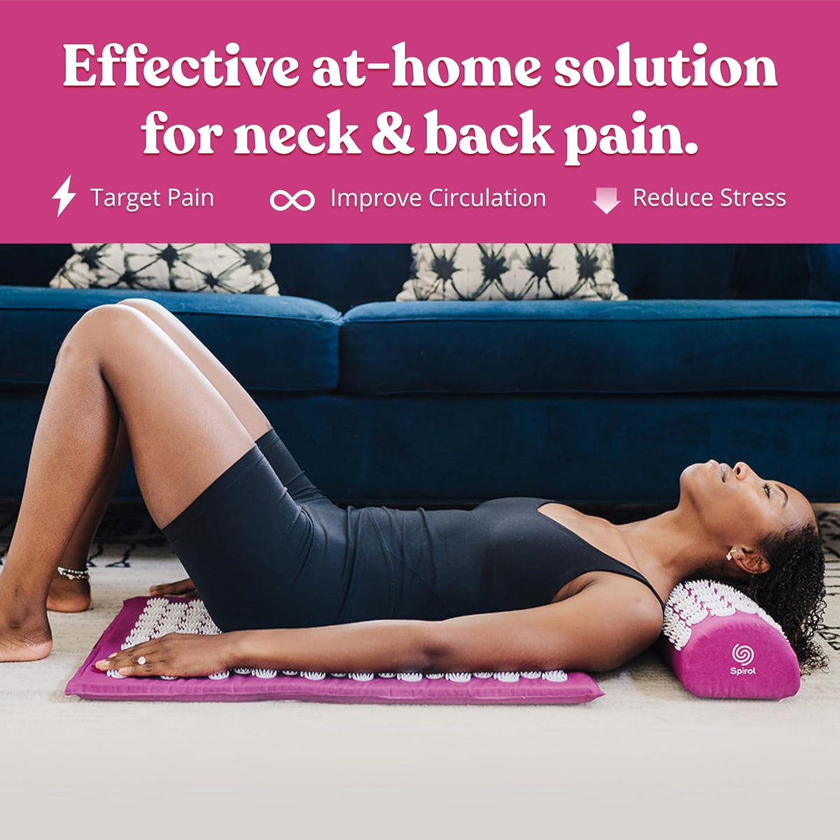 Spirol Acupressure Mat and Pillow Set for Back, Neck and Shoulder Pain Relief, with Flexible Acupressure Spikes, Includes Carry Bag (Amethyst)