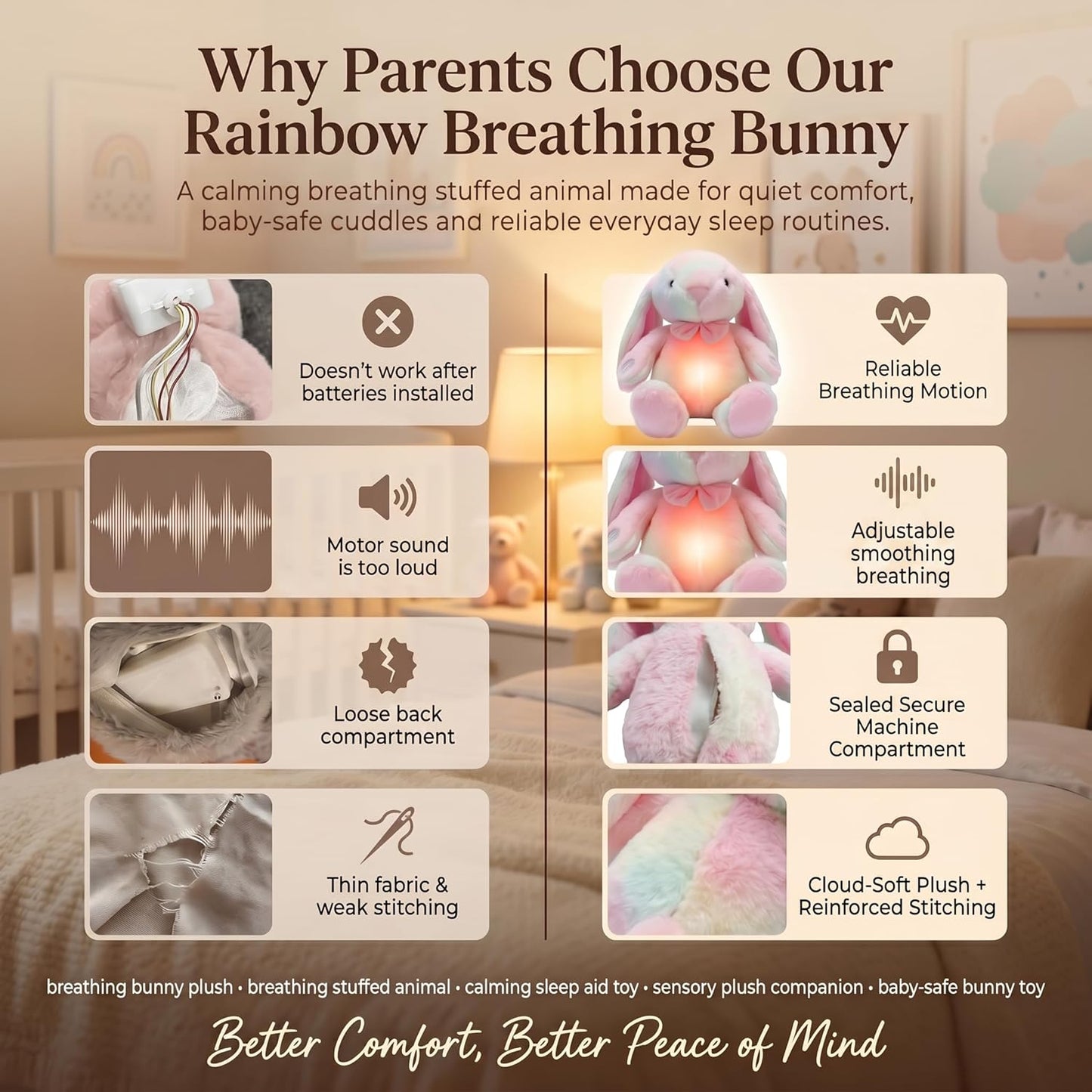 Breathing Bunny Stuffed Animal, 17 Inch Rainbow Plush with Rhythmic Breathing Motion, Soft Light & Soothing Sounds, Calming Sleep Companion Gift for Kids, Girls & Adults