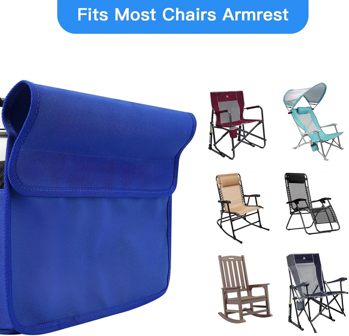 Xxerciz Beach Chair Cup Holder, Camping Chair Armrest Drink Organizer with Easily Attached Hook and Loop Strap, Universal Chair Accessory for Water Bottle, Sunglasses, Phone, Tablet, etc. (Blue)
