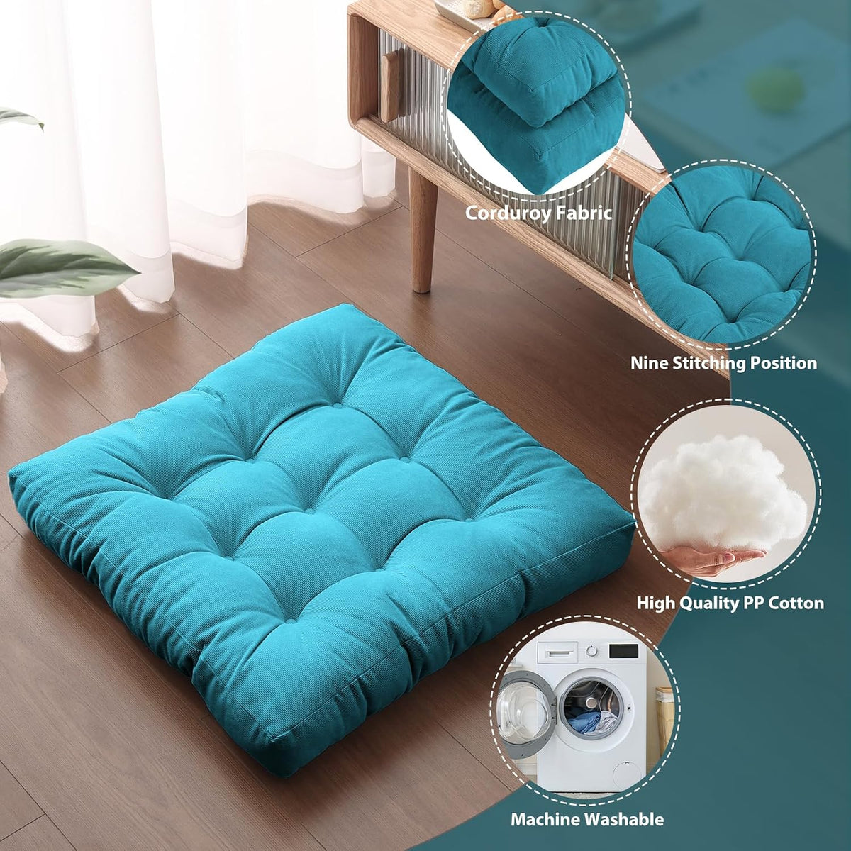 Tiita 22 Inch Square Floor Cushions, Floor Pillow for Sitting, Blue