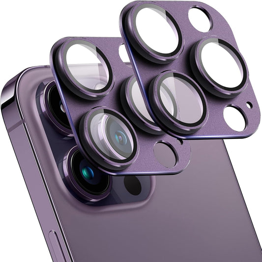2 Pack Camera Lens Protector for iPhone 14 Pro/14 Pro Max,[Not Easy to Breakn ] AR Tempered Glass Strong Adsorption Metal Camera Cover Screen-Dark purple