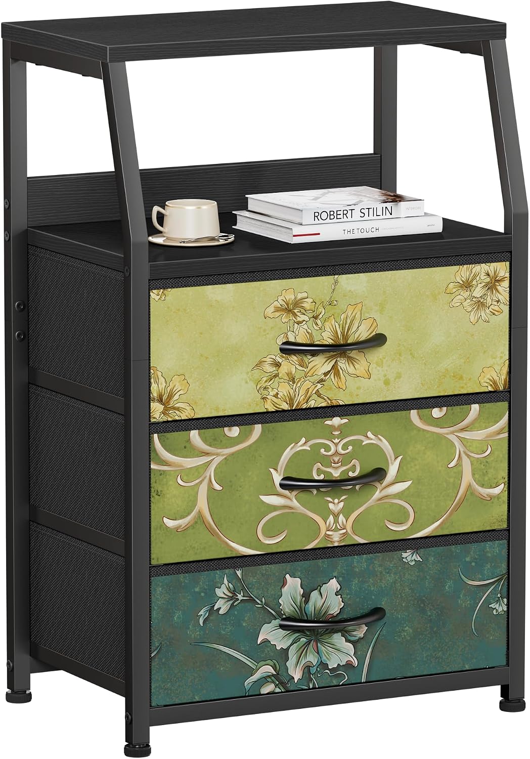 Furnulem Tall Night Stand, Bedside Table for Bedroom, Small Fabric Dresser