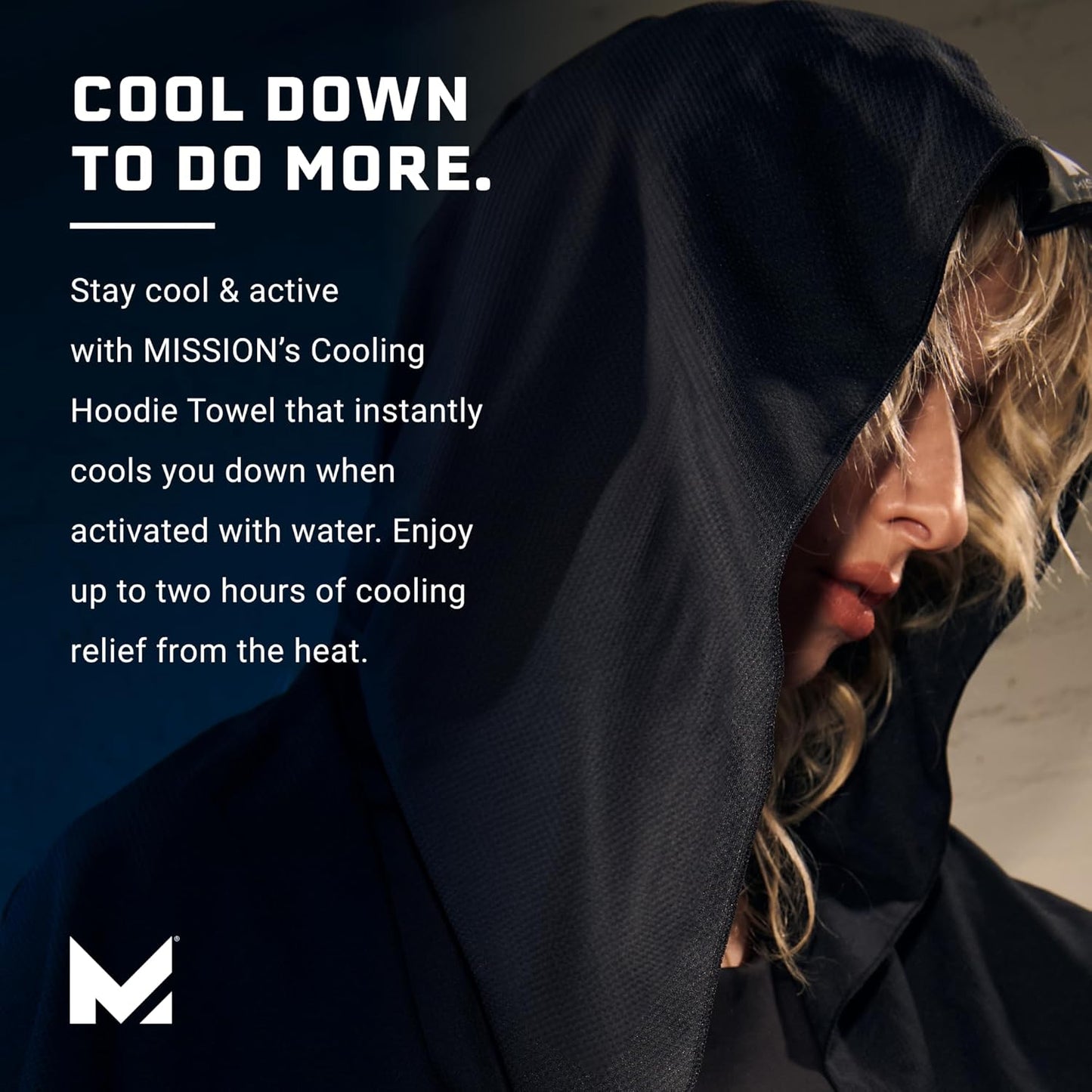 MISSION Cooling Hoodie Towel, Evaporative Cool Technology, Cools Instantly When Wet, UPF 50 Sun Protection, Contours Your Head to Stay in Place, Great for Sports, Fitness, Gym