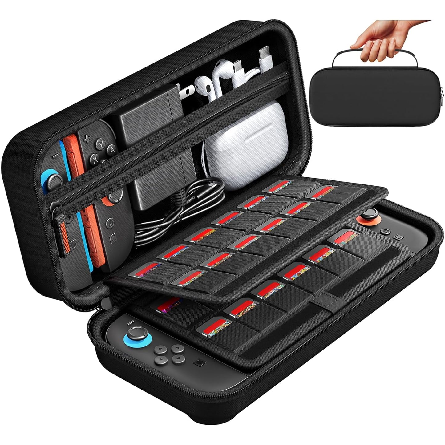 daydayup Switch Carrying Case Compatible with Nintendo Switch 2, with 24 Games Cartridges Protective Hard Shell Travel Carrying Pouch for Console & Accessories Playstation Vita Case