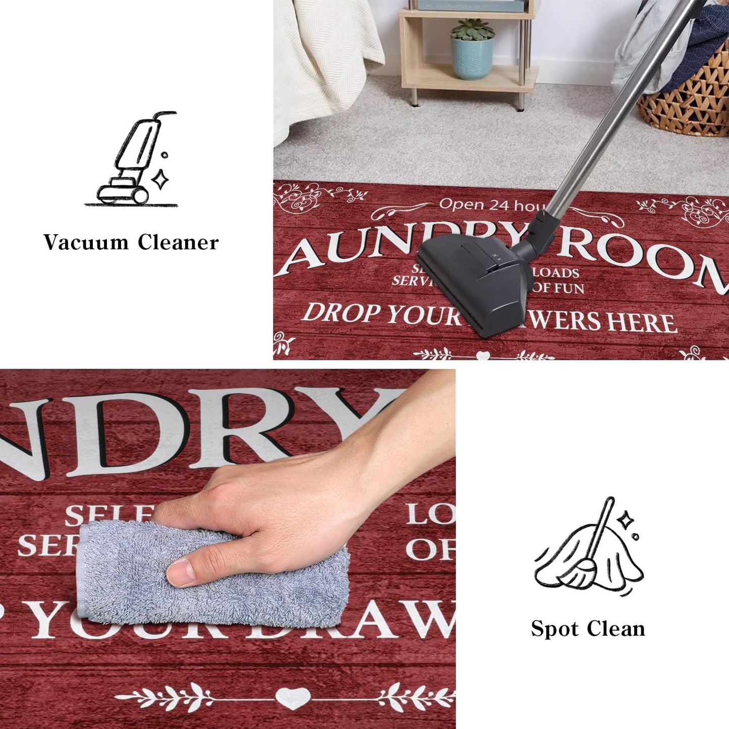 Lahome Remi Farmhouse Laundry Room Rug Runner 20"x59" Laundry Rugs and Mats for Laundry Room Non Slip Washable Floor Carpet Runner Rug for Washroom Mudroom Kitchen Bathroom Hallway Decor, Red