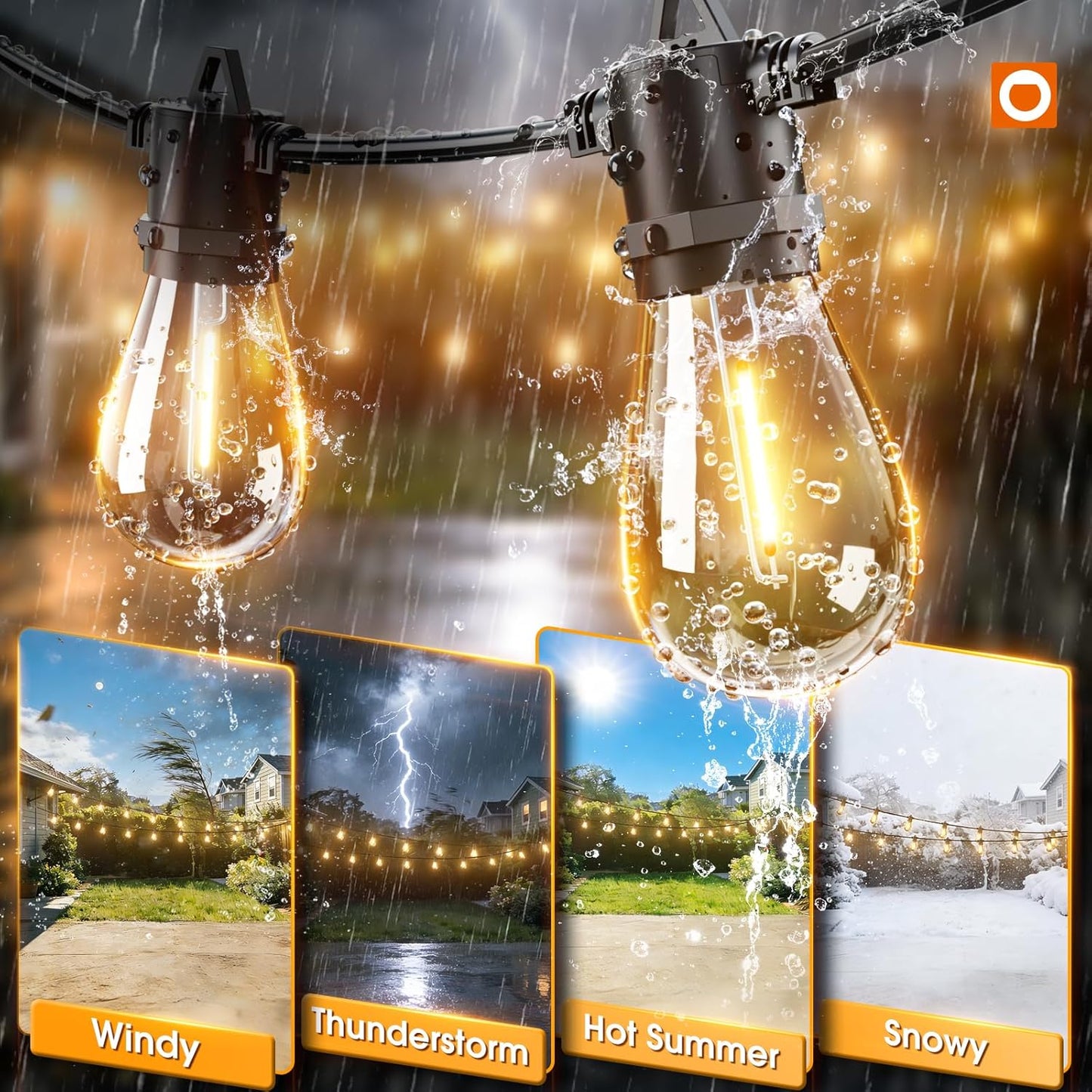 addlon 54FT(48+6) Solar String Lights Outdoor Waterproof with USB Charging & Remote Control - Dimmable Solar Power Patio Lights with LED Bulbs for Porch, Garden, Yard, Market, Bistro - Last for 20+Hrs