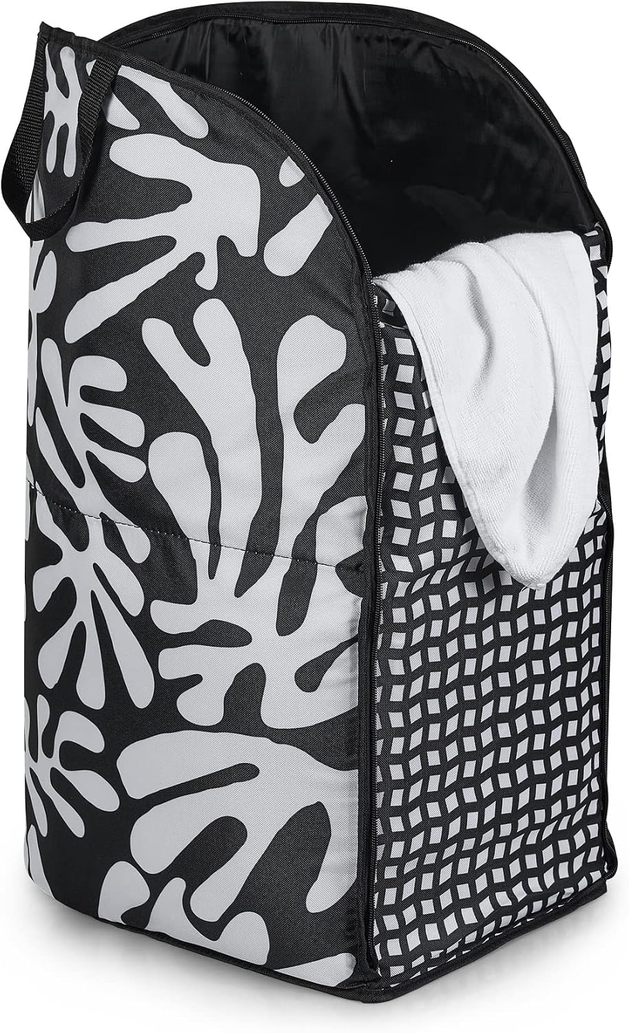 JOMOLA Collapsible Laundry Basket, Large Folding Clothes Hamper Bag, Fabric Laundry Tote Carry All Bin XL Pop Up Baskets with Handles, Waterproof Clothes Storage Basket for Bathroom, Family Black