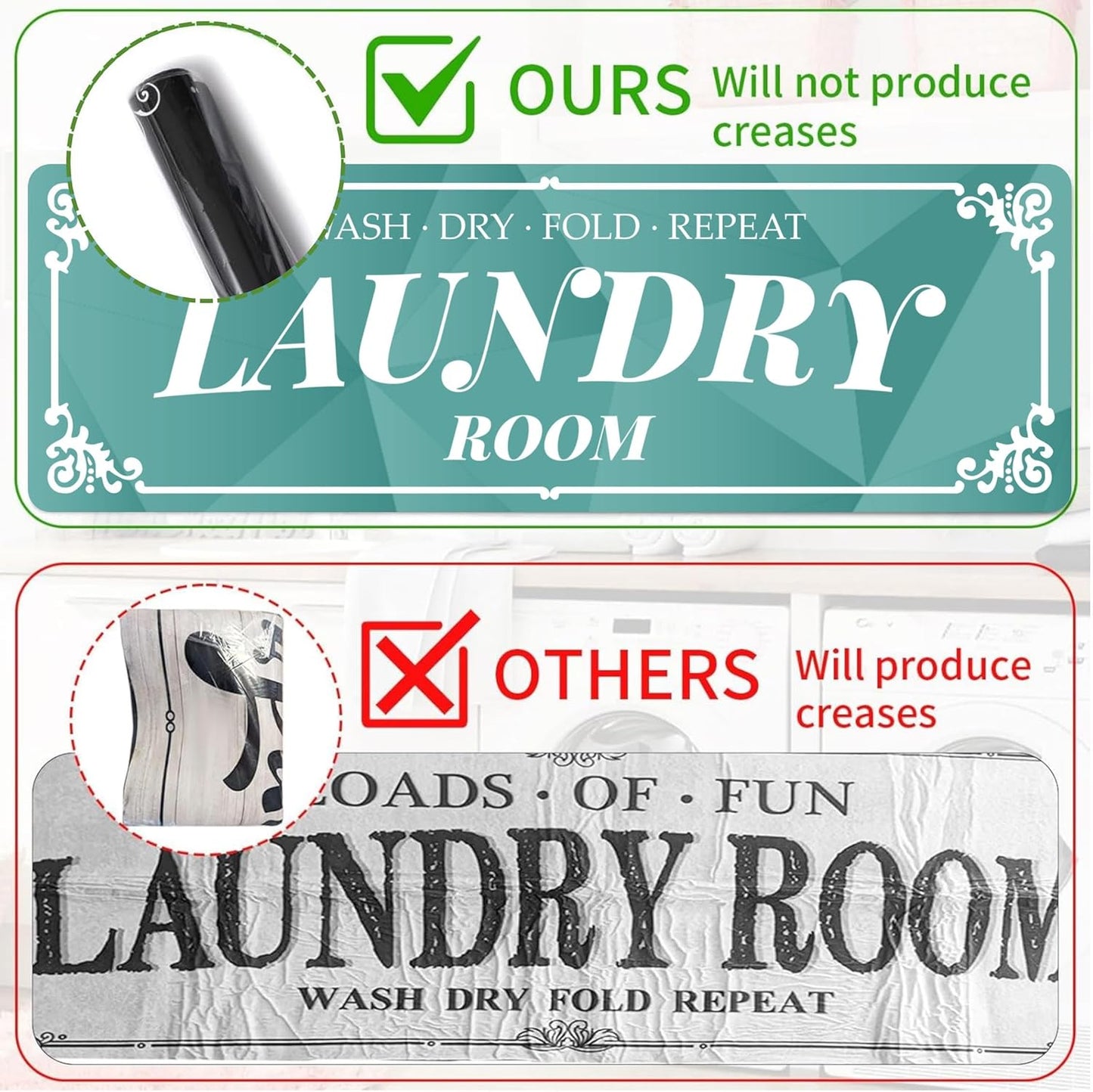 Laundry Room Rug: 17"X47" Non-Slip Washable Runner Rug, Rolled-up – NO Creases, Laundry Room Decor and Accessories, Text Design Laundry Mat - Area Rug for Farmhouse Kitchen Living Room Hallway