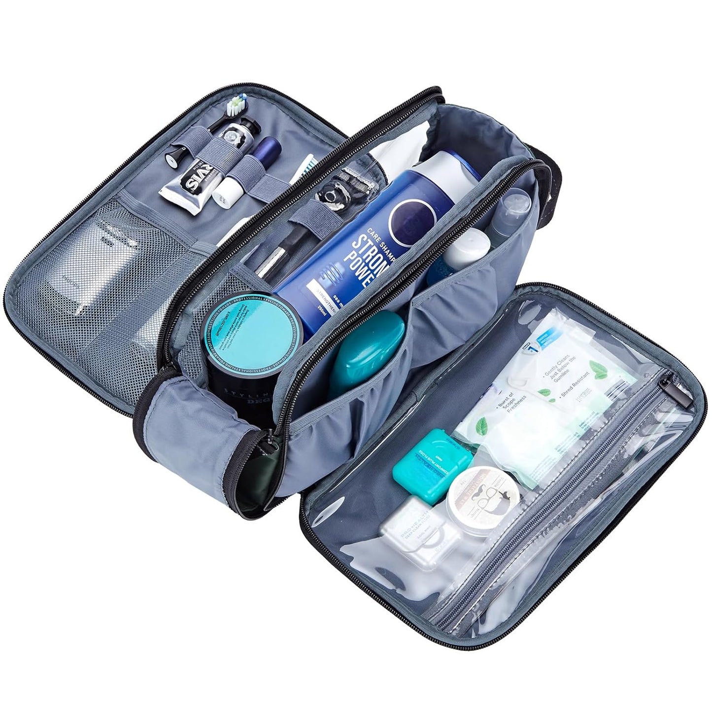 ZEEMO Travel Toiletry Bag for Men, Medium Water-Resistant Double-Sided Full-Open Dopp Kit, Versatile Organizer for Shower and Hygiene Accessories, Bathroom Essentials, Cosmetics, Green