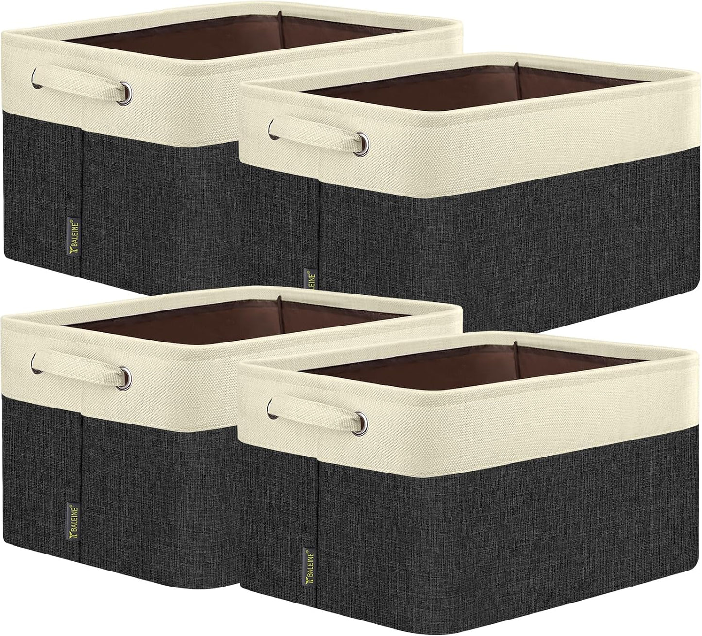 BALEINE 4 Pack Fabric Closet Storage Bins for Shelves, Linen Closet Organizers and Storage, Decorative Baskets for Organizing, Shelf, Clothes, Home, Office (Black, 14''x10''x8.5'')