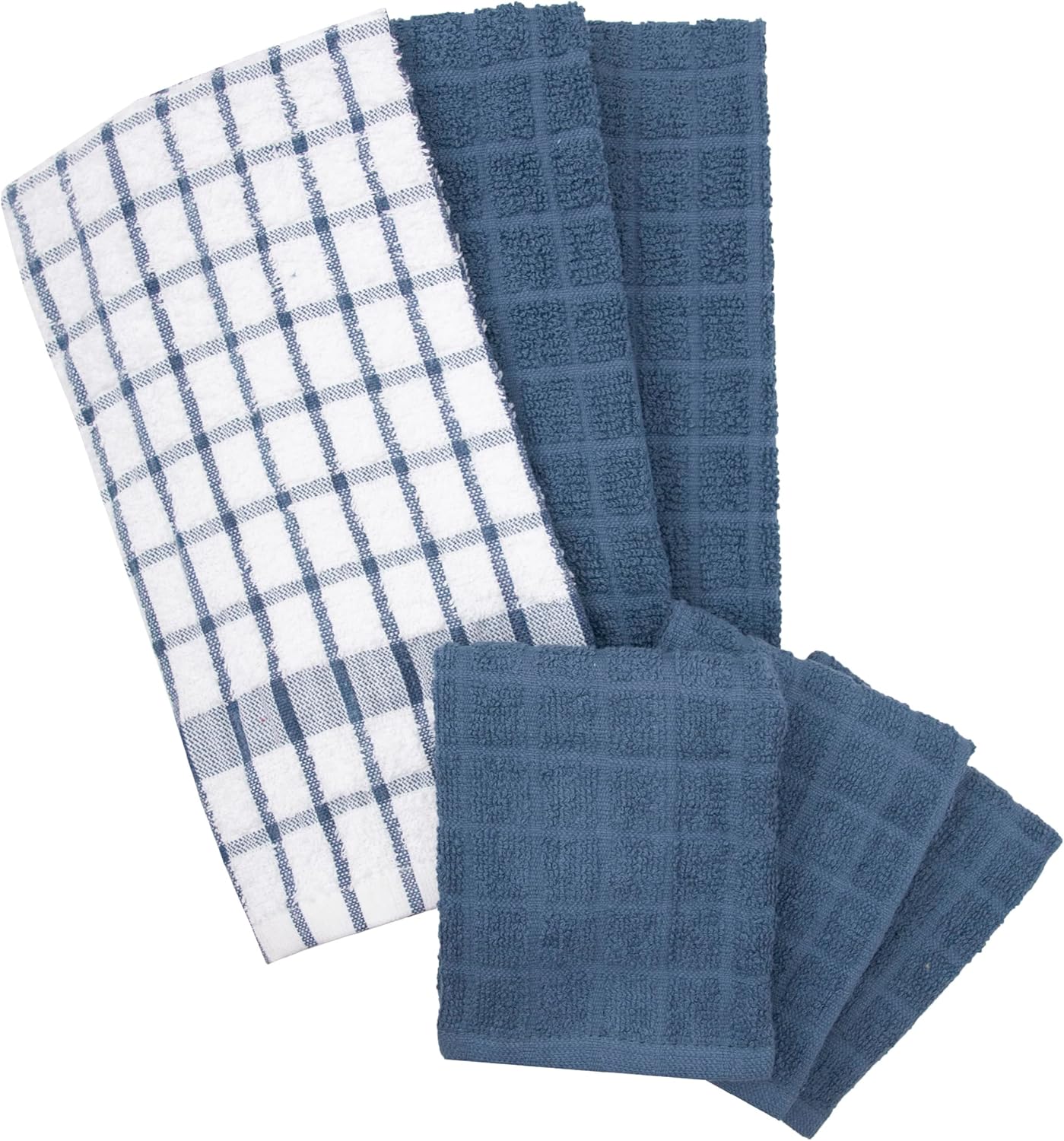 Ritz Premium Kitchen Towel and Dish Cloth Value Set: Highly Absorbent, Super Soft, Long-Lasting, 100% Cotton Checked and Solid Hand Towels, Tea Towels, Bar Towels - 6 Pack, Federal Blue