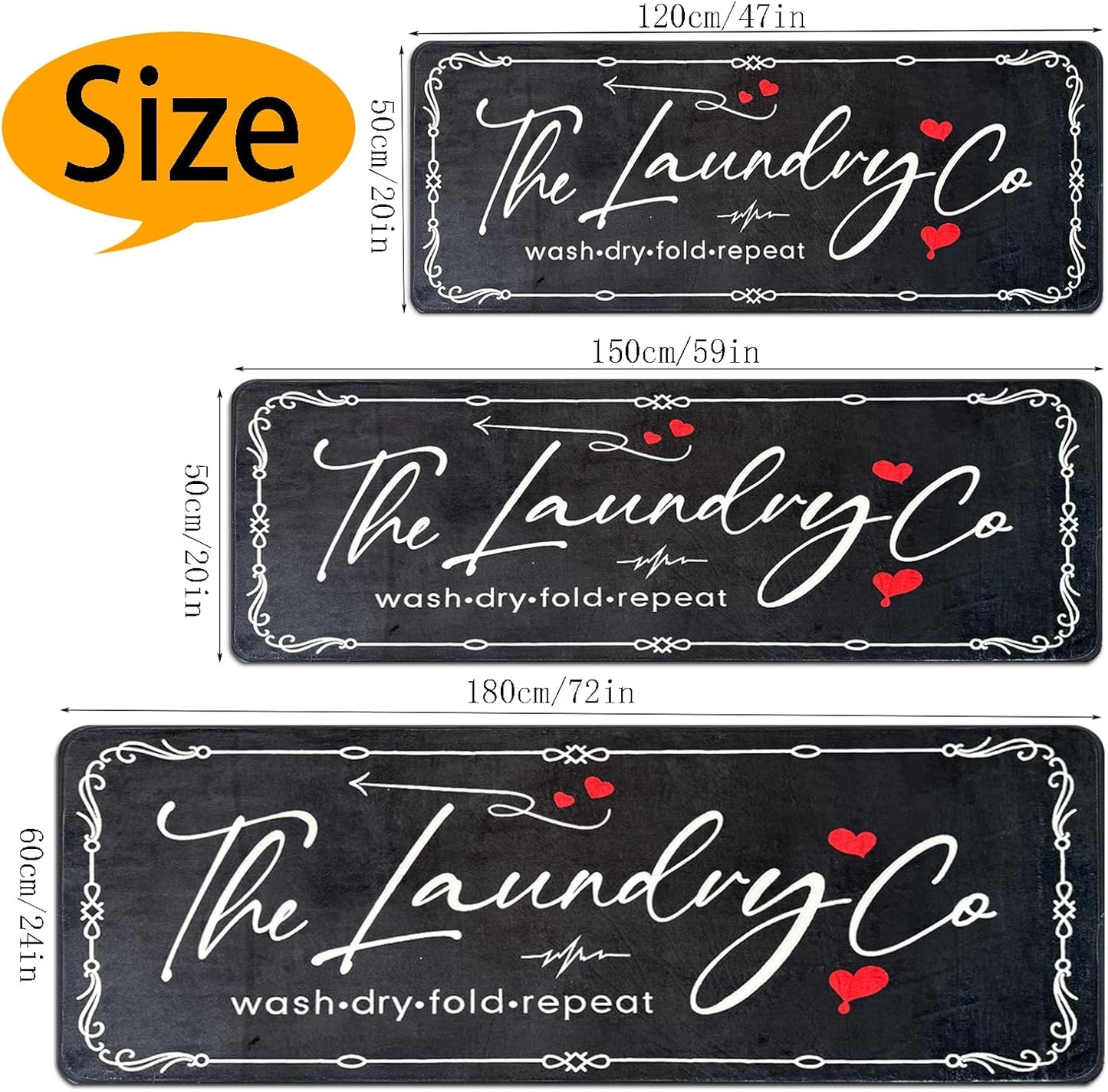 Laundry Room Rug Runner, 20" X 47" Laundry Organization Waterproof Non Slip Mat Text Design Rug Machine Washable Large Bathroom Rugs Stylish Versatile Laundry Room Rugs Decor