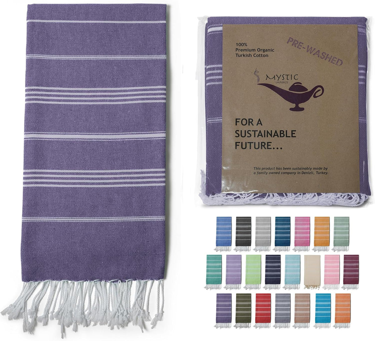 Turkish Beach Towel 100% Organic Cotton Extra Large Oversized (39 x 71 Inches) Quick Dry Sand Free Light Weight Prewashed for Bath Beach Gym Yoga Travel Towel Blanket (Purple)