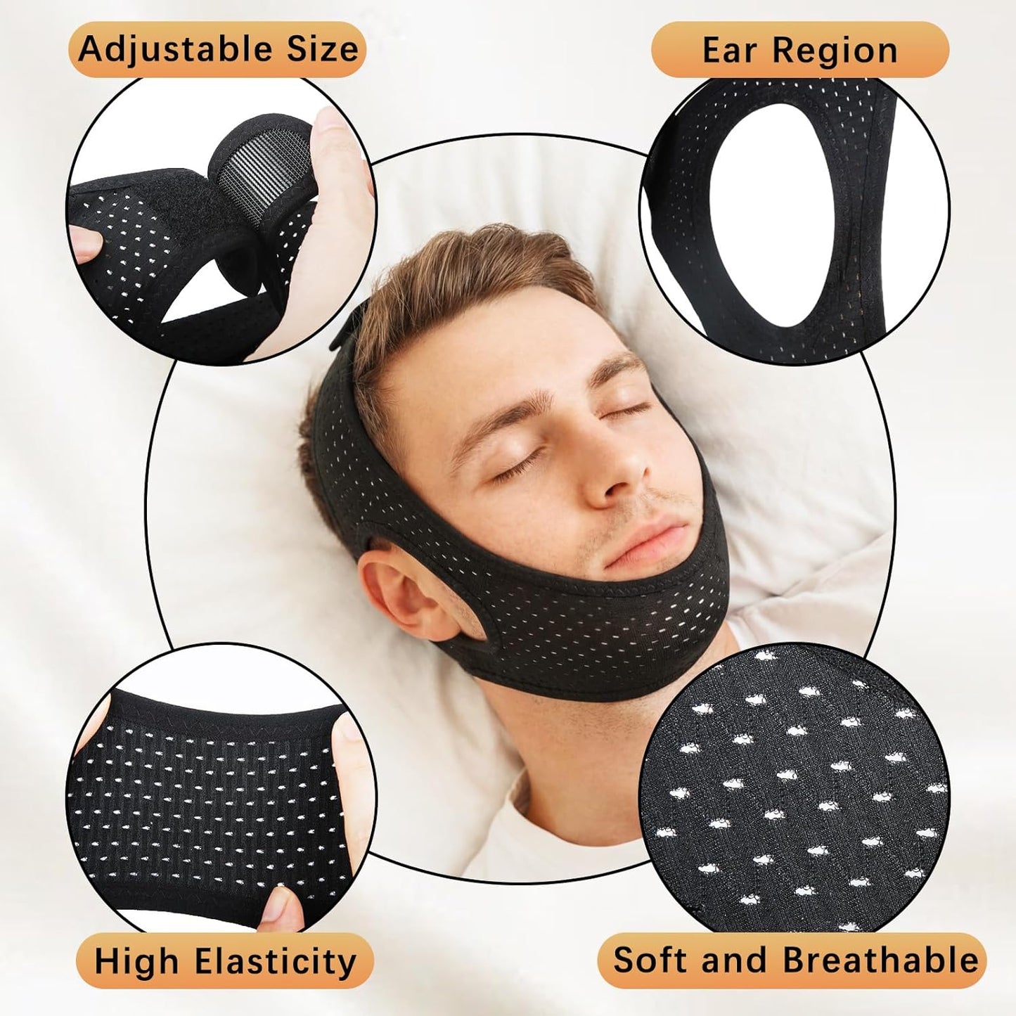 Sleep Apnea Devices丨Comfortable Chin Strap for Sleeping - Improve Sleep Quality, Simple & Adjustable Design for Men and Women (21 Inches,Black)