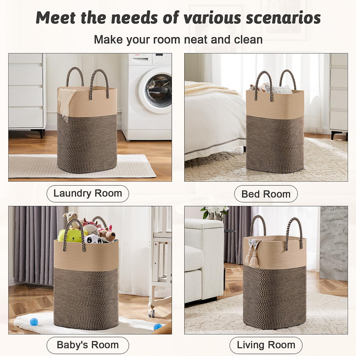Artfeel Laundry Basket,Woven Cotton Rope Laundry Hamper,80L Versatile Storage for Dirty Clothes,Baby Toys,and Blankets in Bathroom, Nursery,and Living Room