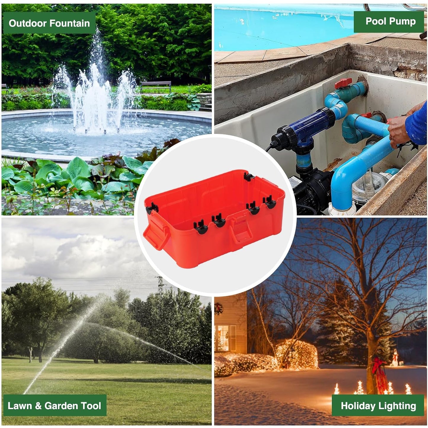 Flemoon Large Outdoor Electrical Box, Waterproof Extension Cord Cover | Inner Size 12 x 7.4 x 3.9 Inch, 6 Cable Entry Ports, IP54 Weatherproof Connection Box for Outlet, Timer, Holiday Light, Red