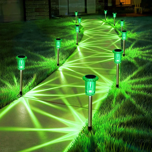Solar Lights Outdoor 10 Pack Solar Pathway Lights Green Halloween Decorations Waterproof Yard Lighting for Outside Driveway Garden Walkway Path Landscape Lawn