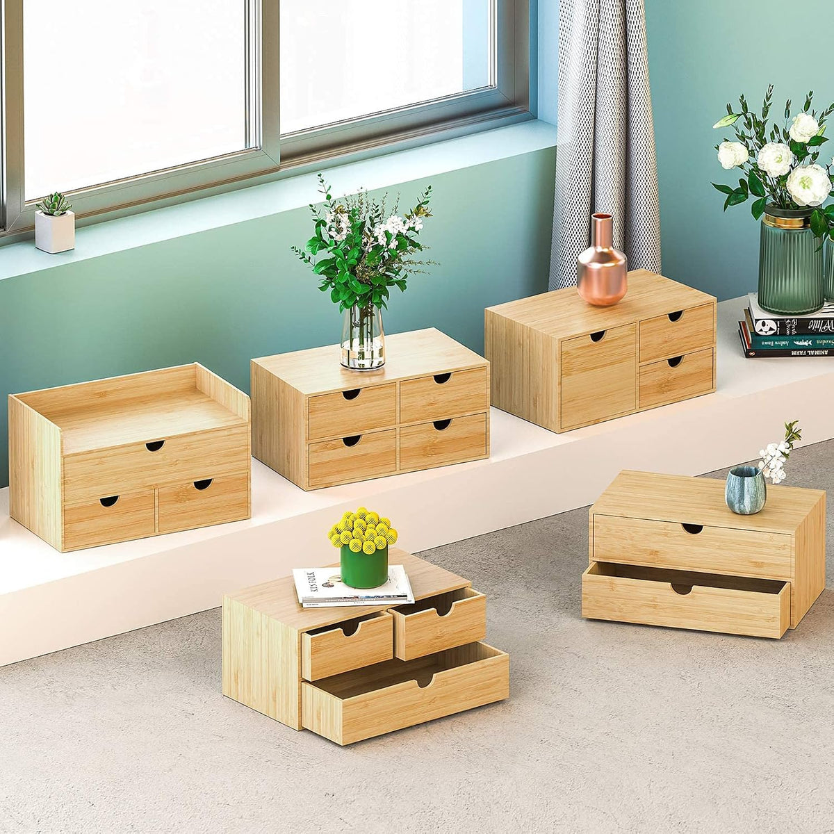 Bamboo Desk Drawer Organizer, Desktop Organizer with Drawers(3 Drawers)