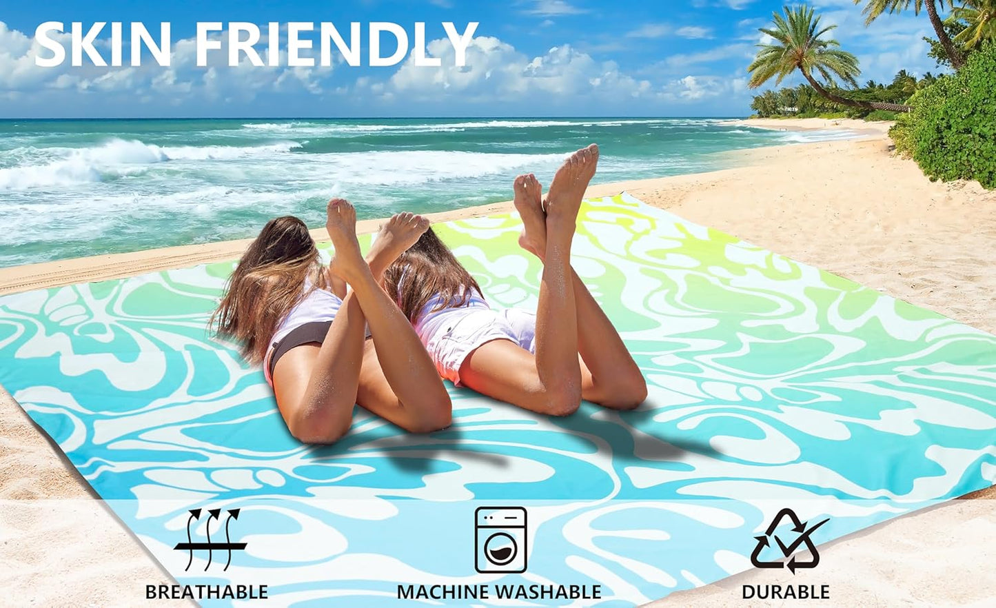 WIWIGO Beach Blanket Waterproof Sandproof Beach Mat 79" X 83"/10'x9'for 2-8 Adults Quick Drying Outdoor Picnic Mat Beach Accessories for Travel, Camping, Hiking