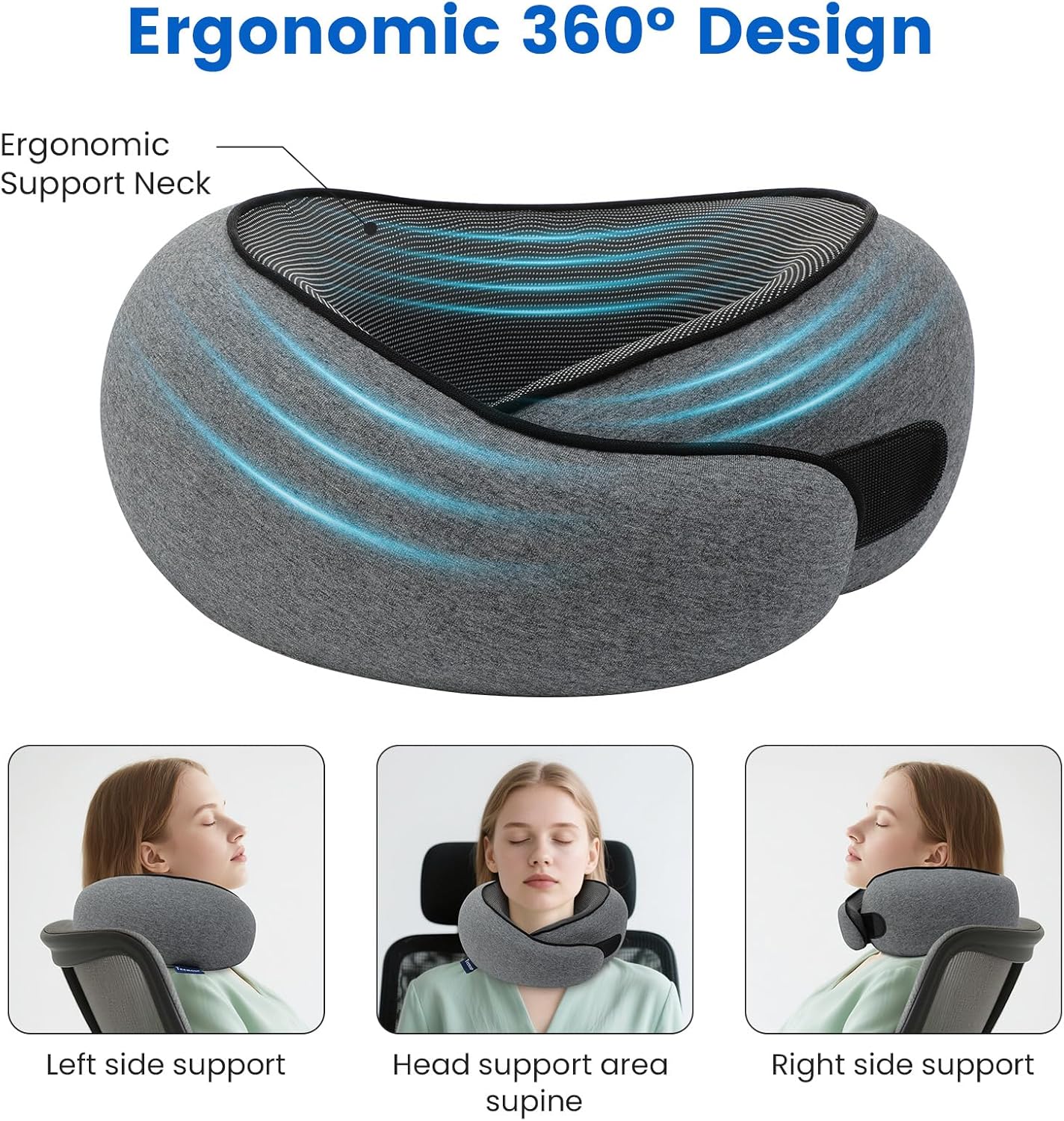 Travel Pillow Memory Foam Neck Pillow for Airplanes Long Flight Comfort 360° Support Airplane Pillow Design for Car Rides, and Home Use Travel Essentials, with Eye Mask, Earplugs and Storage Bag Large