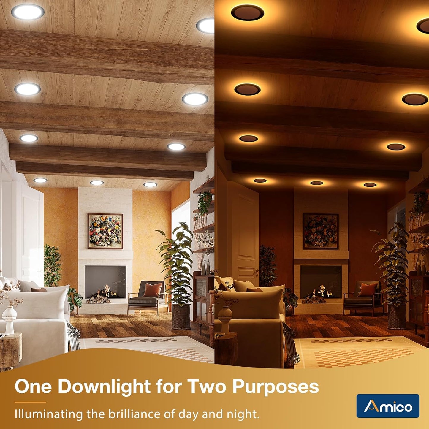 Amico 12 Pack Black 6 Inch 5CCT LED Recessed Ceiling Light with Night Light, 2700K/3000K/3500K/4000K/5000K Selectable Ultra-Thin Lighting, 12W=110W, 1100LM, Dimmable Canless Wafer Downlight - ETL&FCC